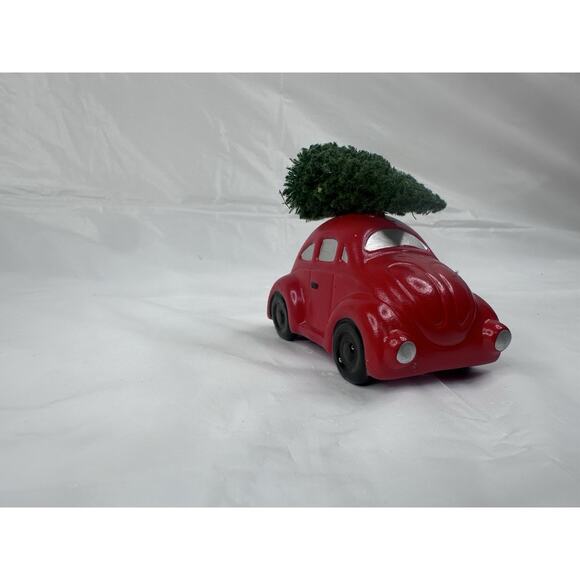 Dept 56 Red Volkswagon Bug Beetle Car With Tree On Top Ceramic Christmas Village - Picture 2 of 6